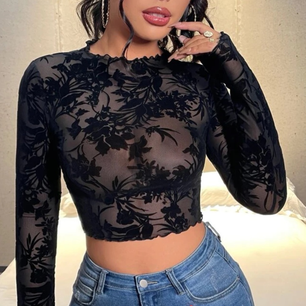 SHEIN never worn black mesh crop top